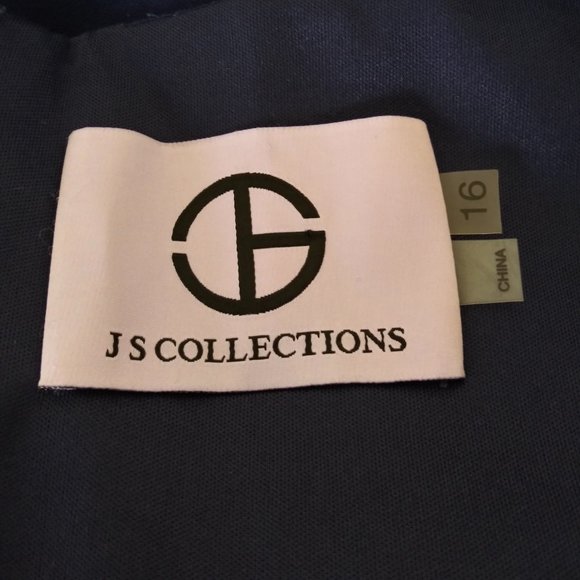 JS Collections Blue Sheath Dress Size 16 Draped Faux Wrap Sleeveless Fully Lined - Picture 5 of 7